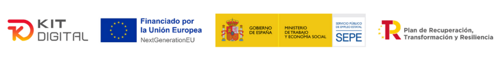Logotipos. Kit Digital, Financiado por la Union Europea, Gobierno de España y Plan de recuperación, Transformación y Resilencia